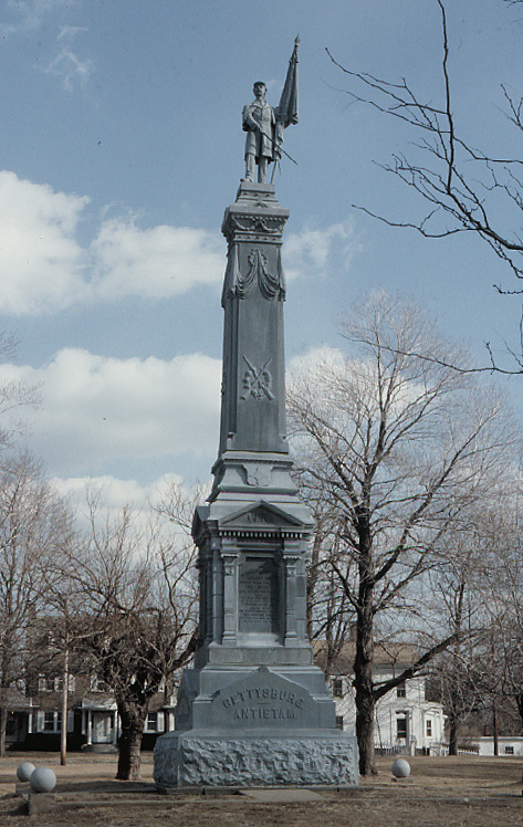 Academy Hill Monument (1889), Stratford, CT, made by the Monumental Bronze Company in white bronze